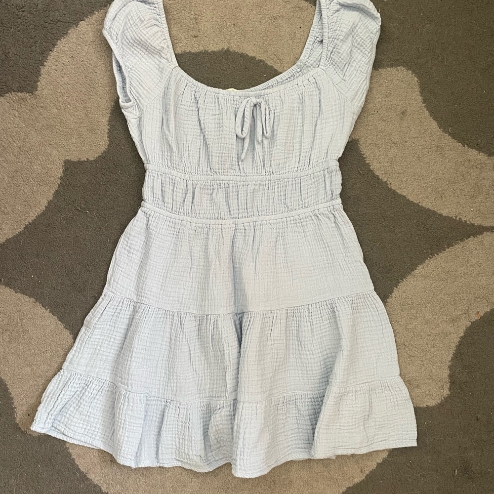 Altar'd State Light Blue Sundress with Scoop Neck and Puff Sleeves
